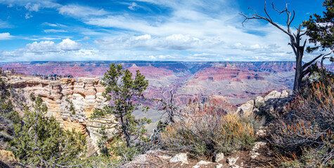 Panorama landscape of the grand canyon from mather point viewpoint in the grand canyon national park in Arizona, south rim USA