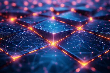 Obraz premium A futuristic abstract background featuring a grid of glowing triangles on a deep blue and black backdrop