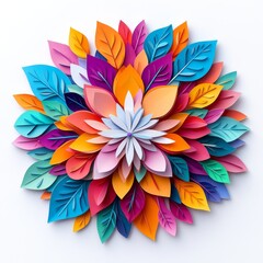 Fototapeta premium Vibrant Paper Bloom: A stunning, meticulously crafted paper flower bursts with life, showcasing a dazzling array of colorful petals and leaves. A celebration of artistry.