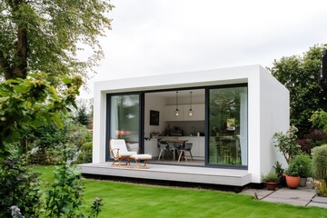Contemporary white box room. AI generated illustration.
