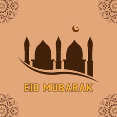 Eid Mubarak background with beautiful mosque Ornaments and moon. Holy month for fasting Muslims, Eid Mubarak in dark background Islamic lighting, Greeting card Islamic celebration background, eps10