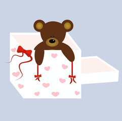 teddy bear with gift box, children illustration, eps 10