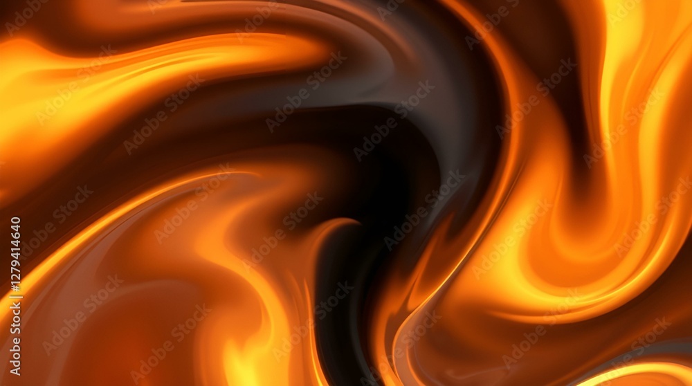 Poster abstract fluid design with rich orange and black swirls creating a dynamic effect