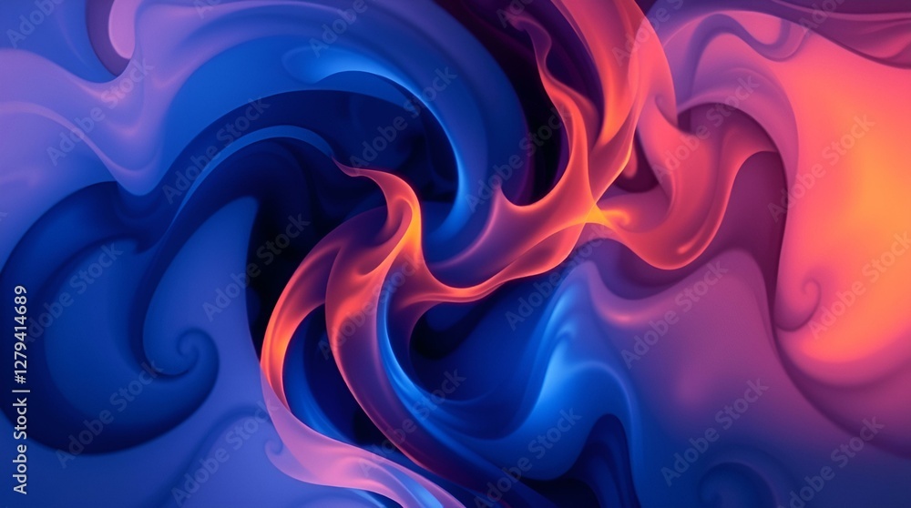 Poster abstract swirling patterns in vibrant shades of blue and red with smooth textures
