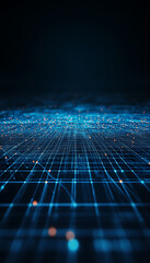 Obraz premium A futuristic abstract background featuring a grid of glowing triangles on a deep blue and black backdrop