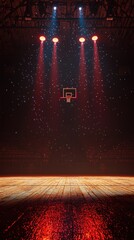 Basketball court under spotlights