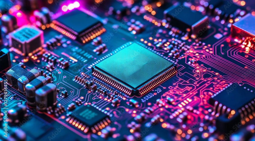 Aufkleber a technological background with a microchip. futuristic background in neon colors