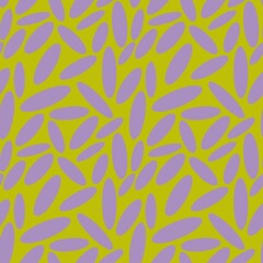 Seamless pattern featuring scattered, oval-shaped elements in soft purple on a vibrant yellow background, creating a playful, abstract, and modern design with an organic, flowing arrangement.