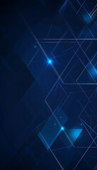 A futuristic abstract background featuring a grid of glowing triangles on a deep blue and black backdrop