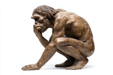 Fototapeta premium photo of Neanderthal (archaic human) isolated on white background. Generative AI