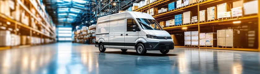 White delivery van in warehouse (1)
