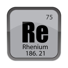 Seventy five 75. Rhenium 186.21 block. Re atomic sign. Vector gray tile.
