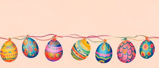 seamless pattern Psychedelic Easter egg garlands on pale pink background  AR219