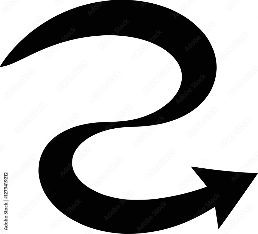 Poster curved arrow symbol in a dynamic shape on a transparent background