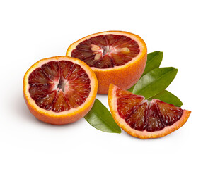 Blood red oranges sliced isolated with clipping path. Full depth of field