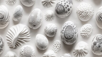 seamless pattern Monochrome Easter egg spirals on soft seashell background AR 169
