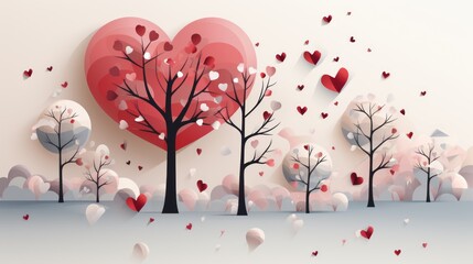 Heartfelt Valentine's Day Landscape: A Whimsical Papercut Scene