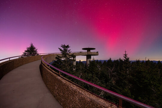 The Northern Lights dancing over the Clingmans Dome platform in the Great Smoky Mountains National Park