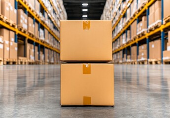 Two Cardboard Boxes on Concrete Floor in a Warehouse