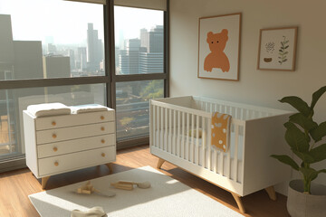 Modern Nursery Interior Design with City View