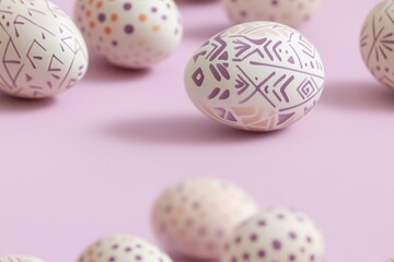 seamless pattern Ethnic  Easter eggs with geometric pattern s on lavender background