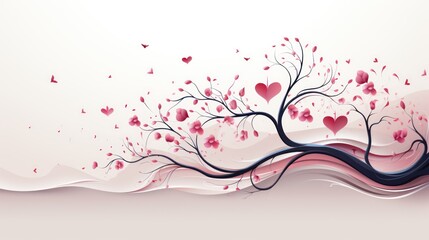 Romantic Fantasy Tree with Pink Blossoms and Hearts