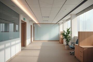 Fototapeta premium stock photo, soft pastel colors, soft cinematic haze, soft focus, hazy background. Empty USAID offices, closed due to cost-cutting. Elegant, refined aesthetic, commercial quality.