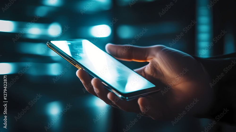 Poster programmer using smartphone in modern data center with cyber security in mind