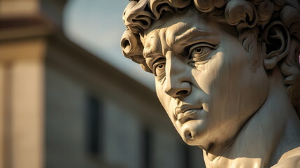 Majestic close up of michelangelo's david in florence, italy, during golden hour