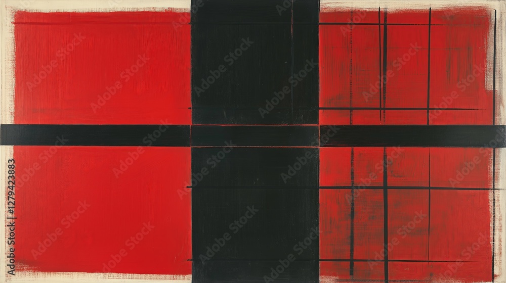 Poster A painting with only one horizontal and one vertical line intersecting