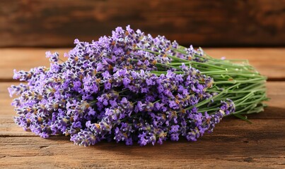 Fototapeta premium Lavender Flowers on Rustic Wooden Background with Copy Space - Serene and Natural Floral Arrangement for Relaxation and Aromatherapy Concepts