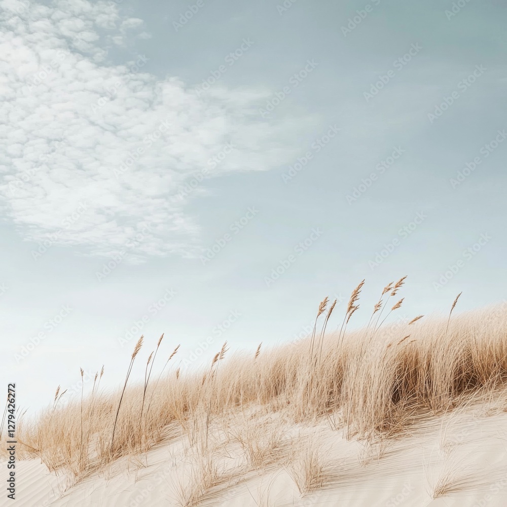 Aufkleber a serene view of a sandy dune with tall grass gently swaying in the breeze. the soft colors and calm