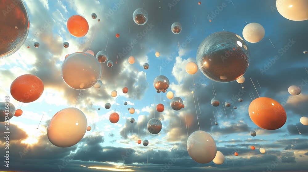 Aufkleber a sky filled with floating orbs that resemble planets
