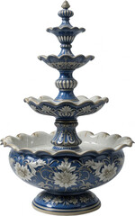 Elegant Blue and White Porcelain Tabletop Fountain with Ornate Design