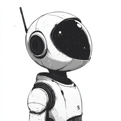 Whimsical Sci-Fi Robot Astronaut in Monochrome: Futuristic Exploration