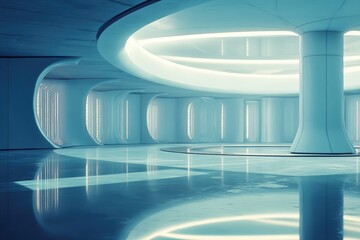 Obraz premium Empty futuristic light interior with minimalistic design and soft illumination. AI generated illustration.