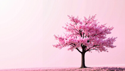 Obraz premium Cherry blossom tree in full bloom against a minimal background, beauty