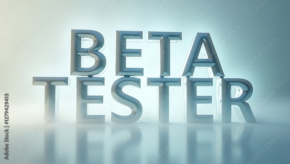 Poster innovative beta tester typography illuminated in soft light against a subtle background