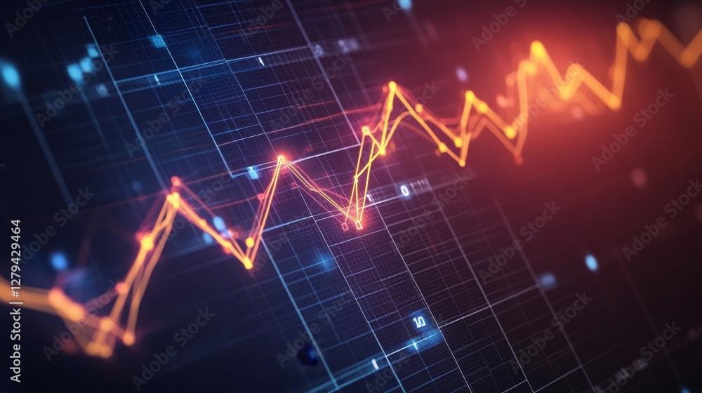 Poster a dynamic line graph with rising and falling data points, illustrating changes in trends or statisti