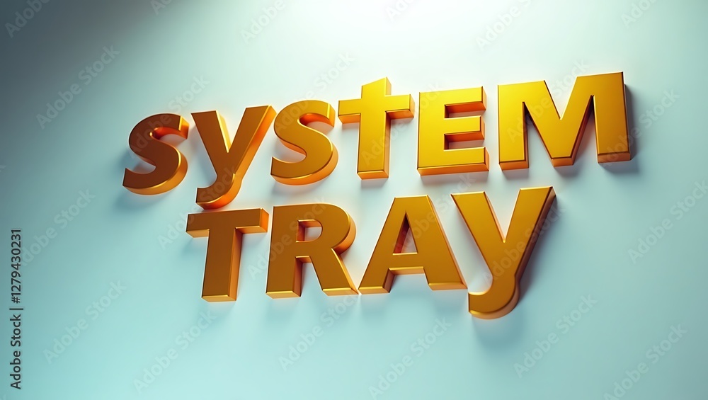 Poster 3d rendering of system tray typography on a smooth blue background