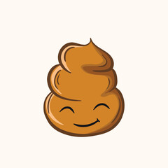 Cartoon poo, template feces icon. Kawaii poop isolated on white background. Shit pattern, evil turd. Vector illustration for invitation, poster, card, fabric, textile. Doodle style.