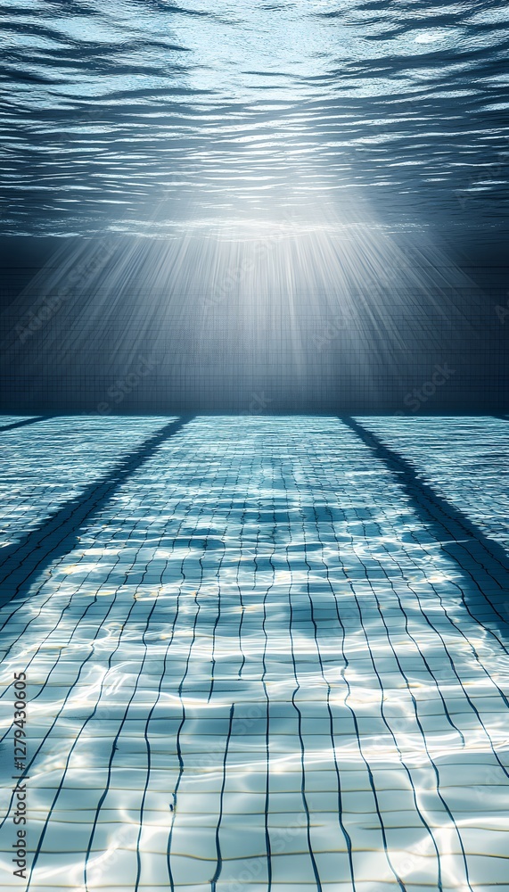 Poster underwater view of a pool with light rays shining through