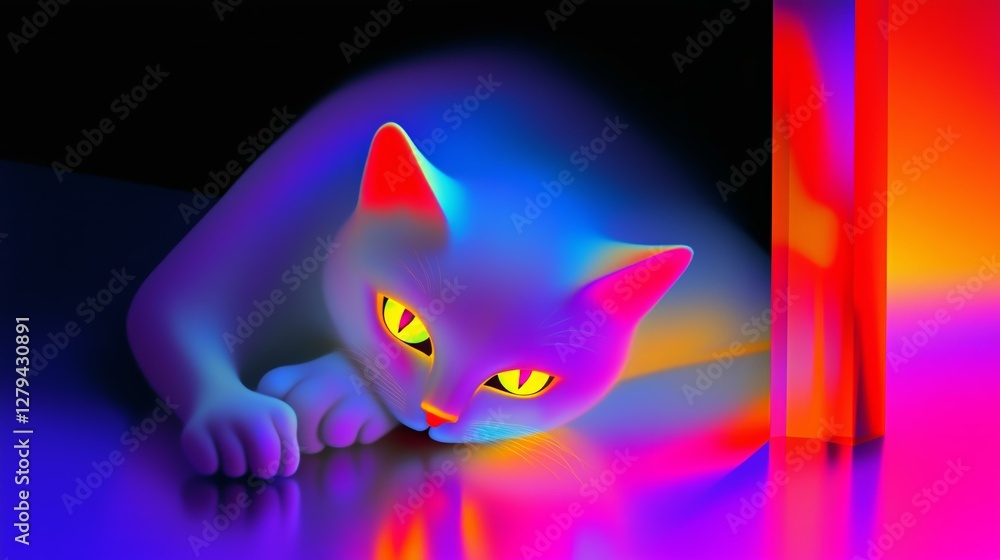Canvas Prints vibrant neon cat with glowing eyes in abstract light setting