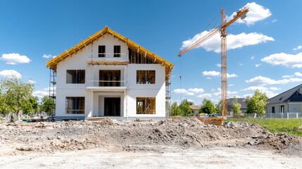 New house construction under sunny sky