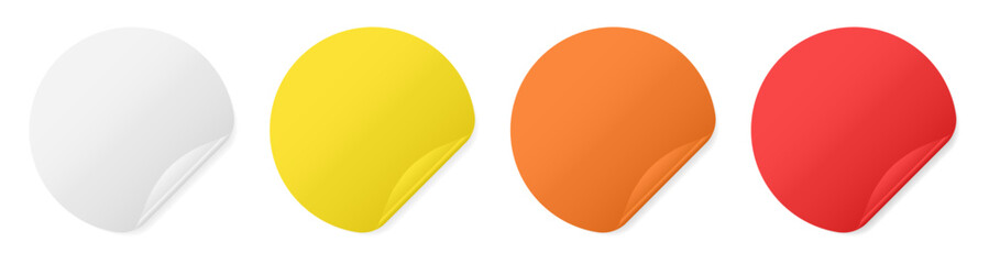 Set of round paper stickers. Stick in notes. White, yellow, orange and red colors. Multicolor post it notes. Sheets of paper. Tag, sticky note	
