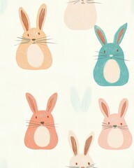 Fototapeta premium seamless pattern Playful ethnic Easter bunnies on mint cream background design