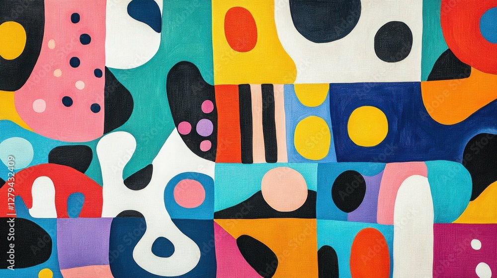 Poster vibrant abstract painting with geometric shapes and bold color blocks