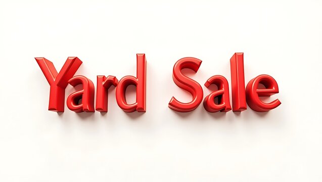 Bright red yard sale letters on a clean backdrop for community event promotion