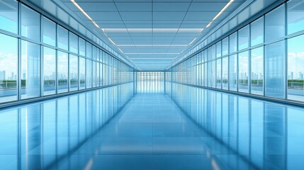 Fototapeta premium Modern Bright Hallway with Large Windows and Reflection on Floor