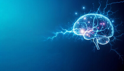 Futuristic Digital Brain with Neural Connections and Electric Impulses